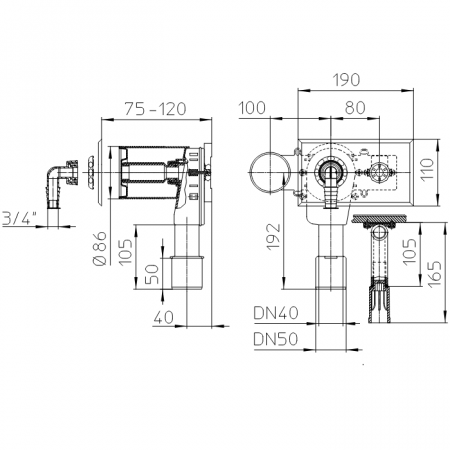 Размеры сифона HL405E