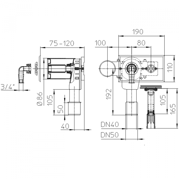 Размеры сифона HL405E