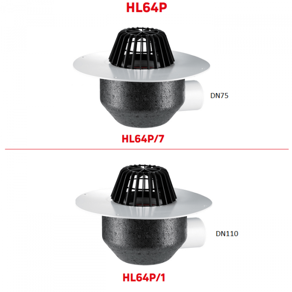 Кровельные ПВХ воронки HL64P с горизонтальным выпуском и листвоуловителем