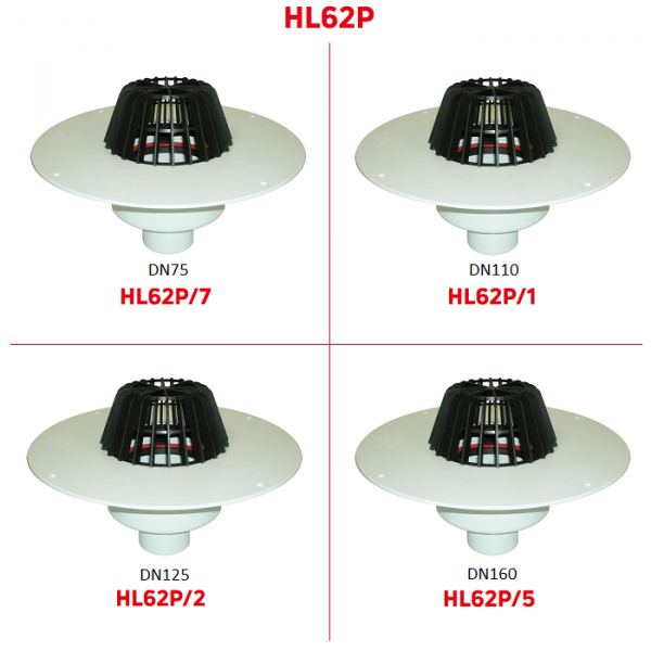 Кровельные воронки HL62P для ПВХ мембран с вертикальным выпуском и листвоуловителем