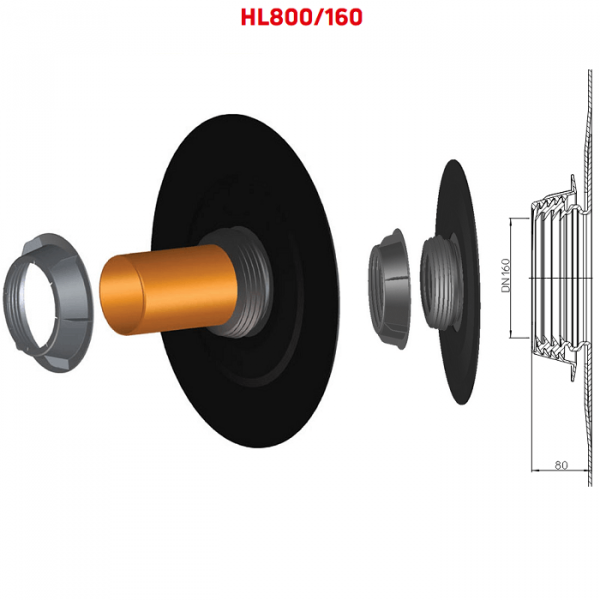 Гидроизоляционная мембрана HL800/160 DN160 ее составные части и размеры