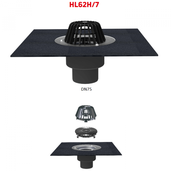 Кровельная воронка HL62H/7 DN75 с полимербитумным полотном и листвоуловителем