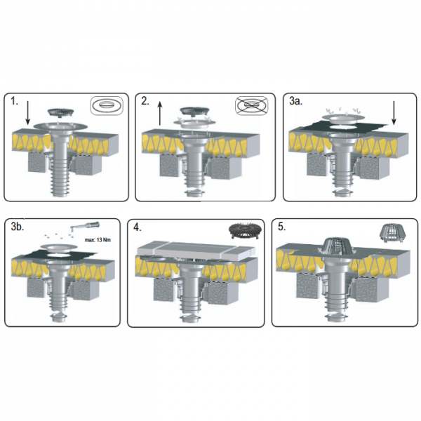 Пример монтажа воронки HL69/5 и его последовательность