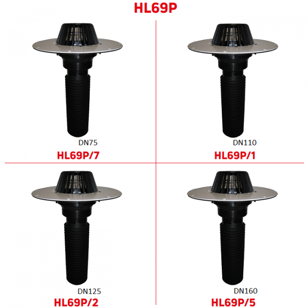 Ремонтные кровельные воронки HL69P с ПВХ фланцем и листвоуловителем