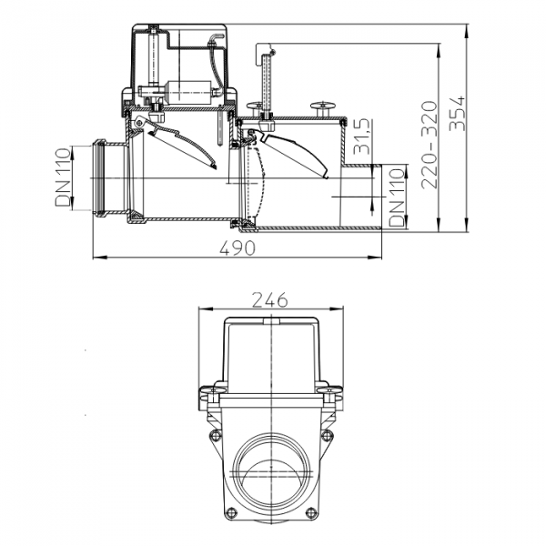 Размеры затвора HL710.2EPC