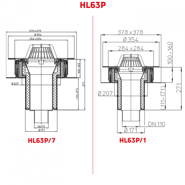 Размеры и чертеж воронок серии HL63P