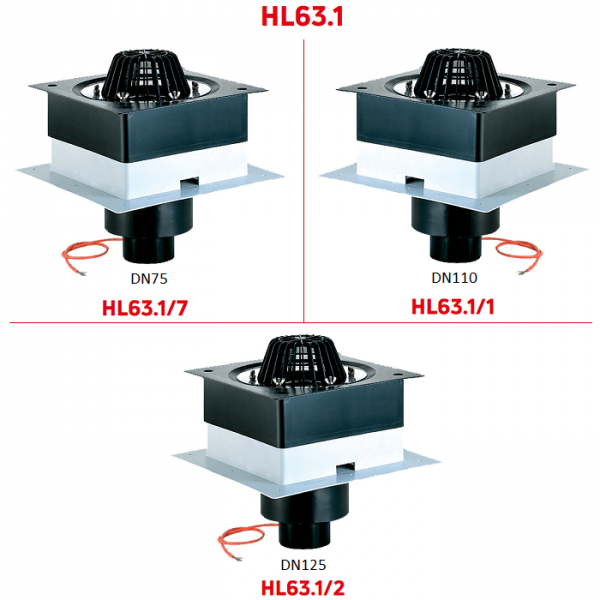 Кровельные воронки HL63.1 с электроподогревом вертикальным выпуском и фланцем из нерж. стали