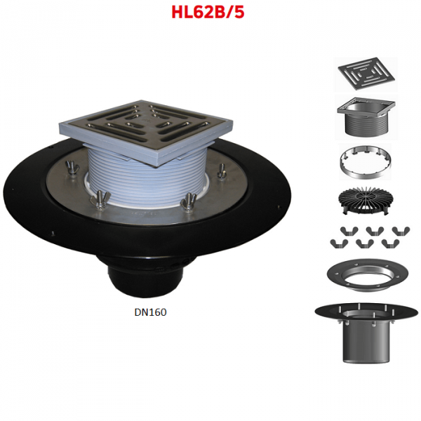 Кровельная воронка HL62B/5 DN160 с решеткой