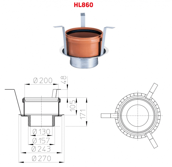 Противопожарная муфта HL860 с размерами