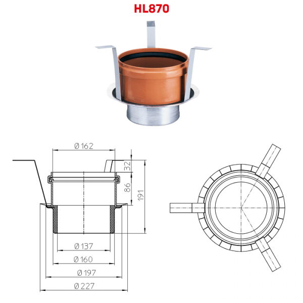 Противопожарная муфта HL870 с размерами