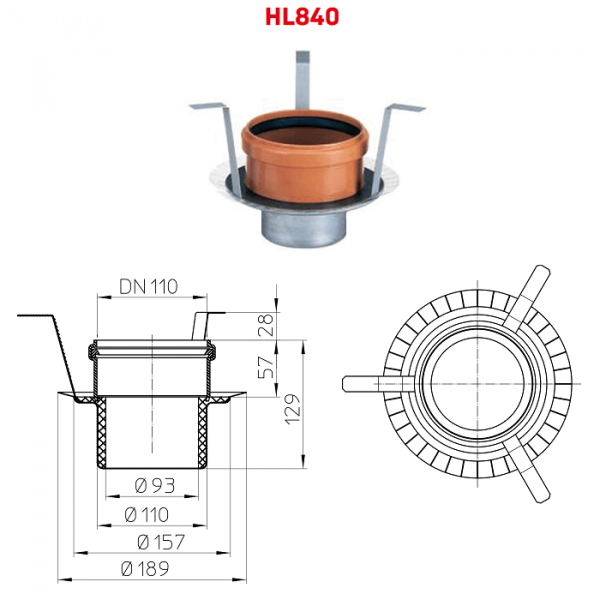 Противопожарная муфта HL840 с размерами