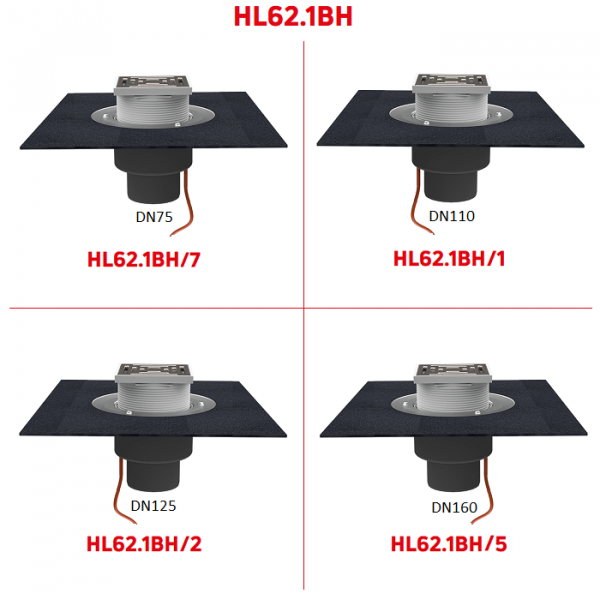 Кровельные воронки HL62.1BH с электрообогревом полимербитумным полотном решеткой и вертикальным выпуском