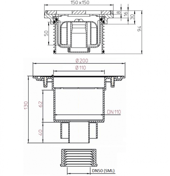 Размеры и чертеж трапа HL310NPrG-SML