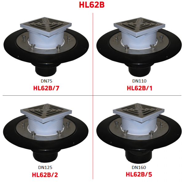 Кровельные воронки HL62B с вертикальным выпуском надставным элементом и решеткой