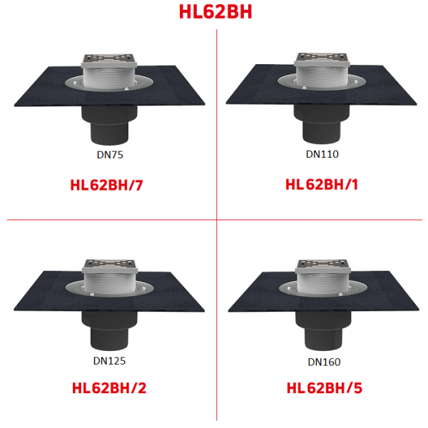 Кровельные воронки HL62BH с полимербитумным полотном решеткой и вертикальным выпуском