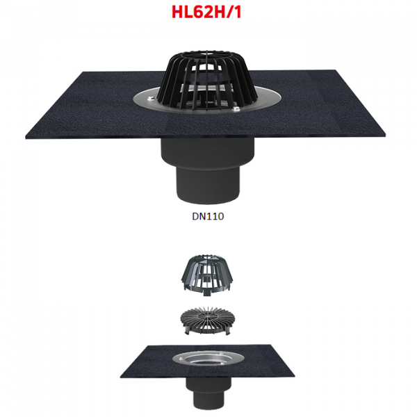 Кровельная воронка HL62H/1 DN110 с полимербитумным полотном и листвоуловителем