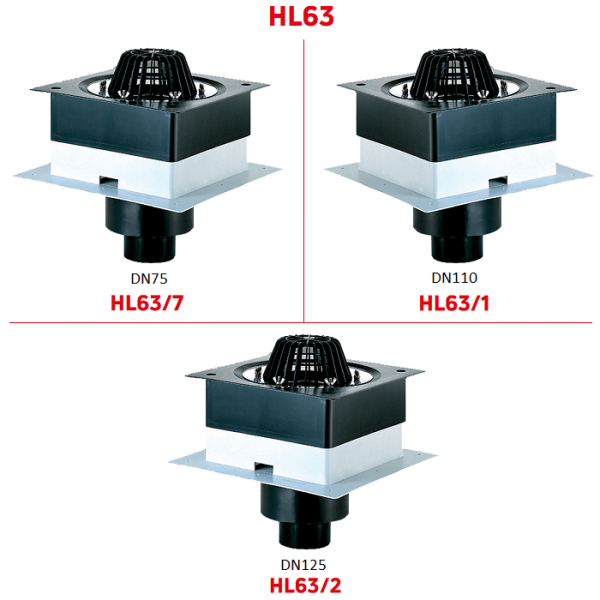 Кровельные воронки HL63 с фланцем из нержавеющей стали и вертикальным выпуском
