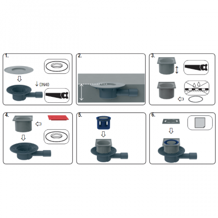 Схематичный пример монтажа трапа HL510Prblue и его последовательность