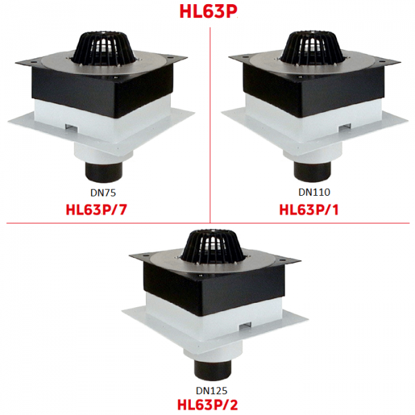 Кровельные воронки HL63P с ПВХ фланцем и вертикальным выпуском